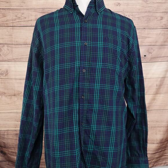 Chaps Shirt Mens 2XL Blue Green Plaid Easy Care Twill Long Sleeve Button Down - Picture 3 of 9